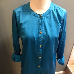 Micheal Kors blue top w/gold buttons SZ Small
